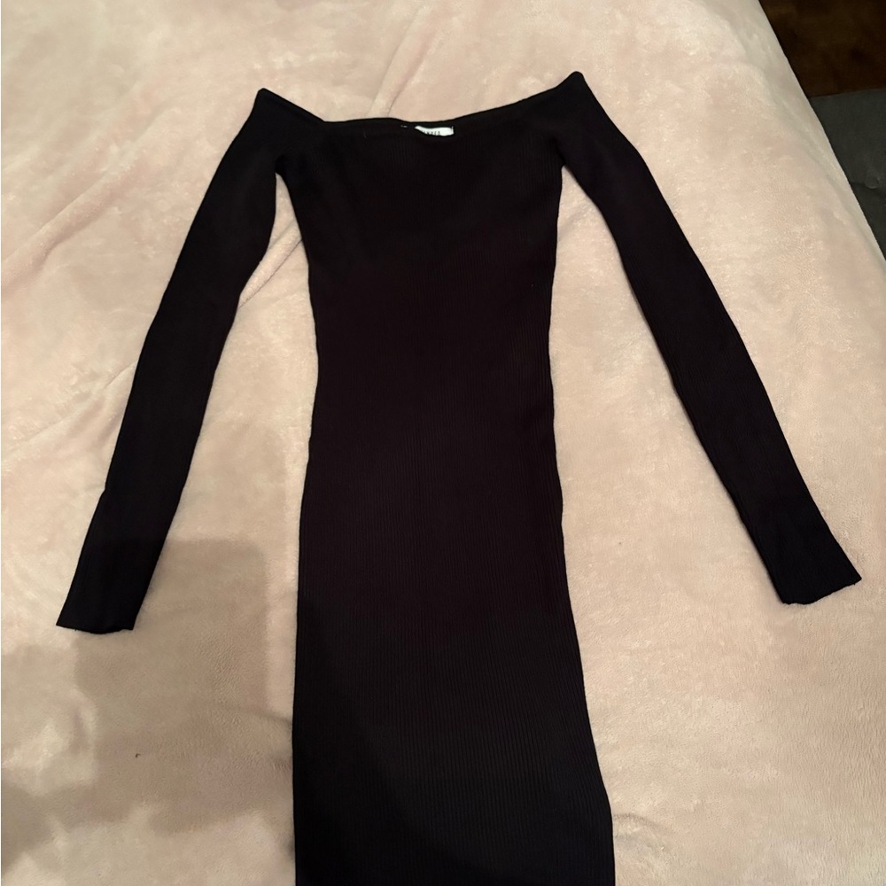 Revamped Black Long Sleeve Off-Shoulder Dress